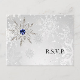 Cartão Postal De Convite Casamento no inverno rsvp  Flocos de Neve Real Sil