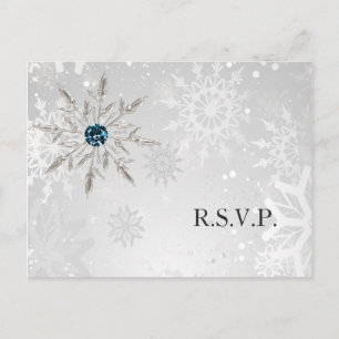 Cartão Postal De Convite casamento no inverno rsvp prateado aqua snowflakes