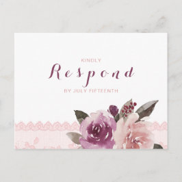 Cartão Postal De Convite Casamento outono de renda floral de aquarela russa