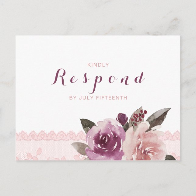 Cartão Postal De Convite Casamento outono de renda floral de aquarela russa (Frente)