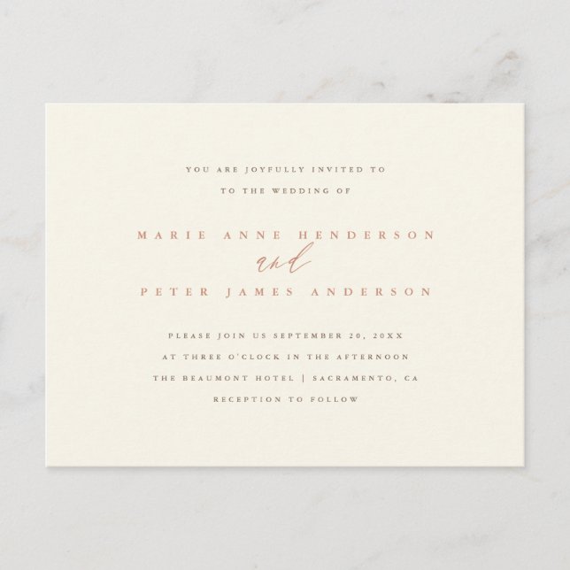Cartão Postal De Convite Casamento outono de Tipografia Simples Chic (Frente)