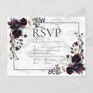 Cartão Postal De Convite Casamento outono RSVP Invitati de Mármore Roxo Pl