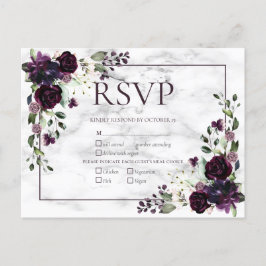 Cartão Postal De Convite Casamento outono RSVP Invitati de Mármore Roxo Plu