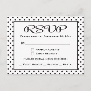 Cartão Postal De Convite Casamento / Partido de Bolinhas RSVP Preto e Branc
