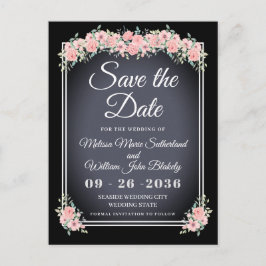 Cartão Postal De Convite Casamento Preto com Chalkboard Salvar a Data