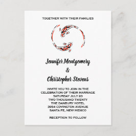 Cartão Postal De Convite Casamento Preto e Vermelho de Peixes Koi Japoneses