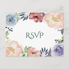 Cartão Postal De Convite Casamento RSVP Floral Moderno Aquarela Elegante Ch
