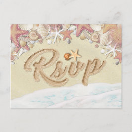 Cartão Postal De Convite Casamento RSVP Summer Sandy Beach Starfish Seashel