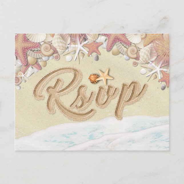 Cartão Postal De Convite Casamento RSVP Summer Sandy Beach Starfish Seashel (Frente)