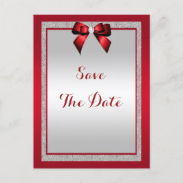 Cartão Postal De Convite Casamento Rubi Vermelho & Prata Elegante com Brilh