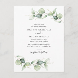 Cartão Postal De Convite Casamento Russo de Eucalyptus Greenery Foliage