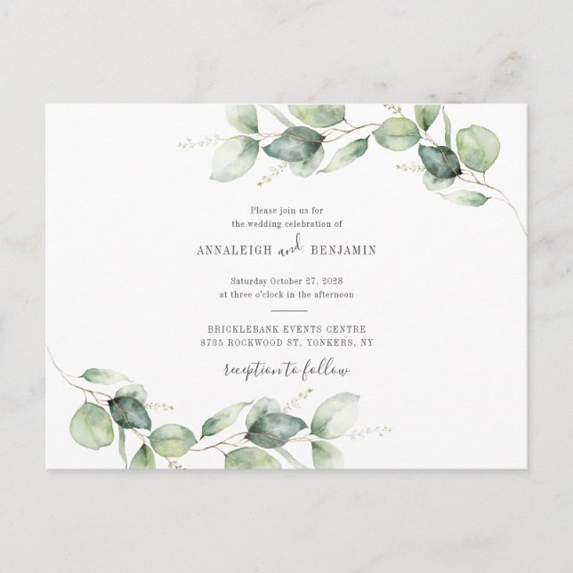 Cartão Postal De Convite Casamento Russo de Eucalyptus Greenery Foliage (Frente)
