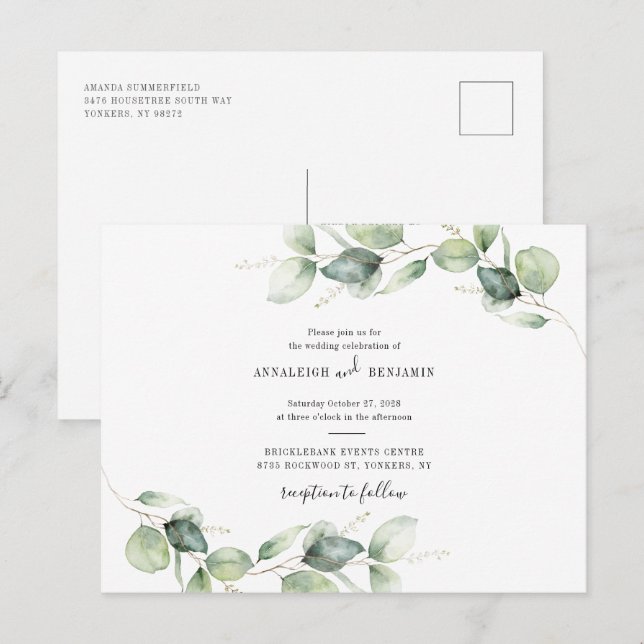 Cartão Postal De Convite Casamento Russo Eucalyptus Foliage (Frente/Verso)