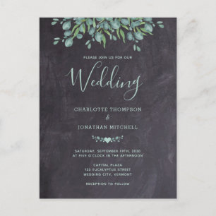 Cartão Postal De Convite Casamento Rustic Chalkboard Greenery Eucalyptus