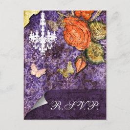 Cartão Postal De Convite Casamento Rustic Chic Purple Rosa