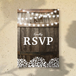 Cartão Postal De Convite Casamento Rustic Country   String de luzes RSVP