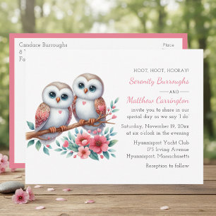 Cartão Postal De Convite Casamento Rústico Country Boho Floresta Coruja