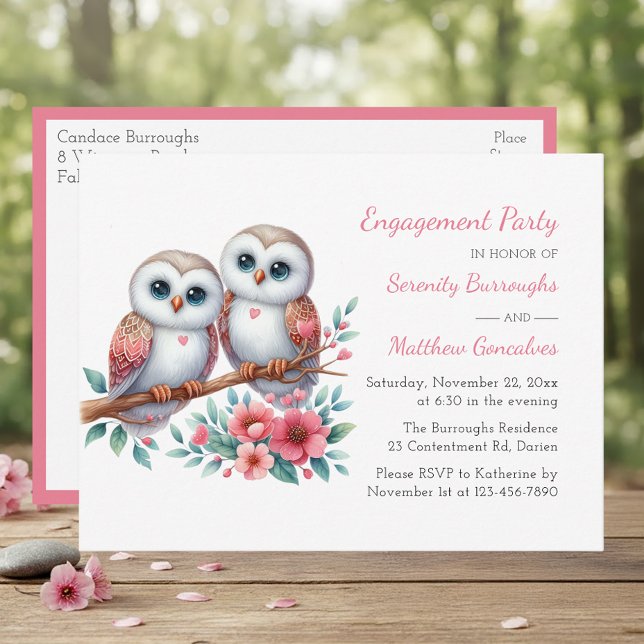 Cartão Postal De Convite Casamento Rústico de Corujas Boho Country (Criador carregado)