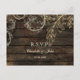 Cartão Postal De Convite Casamento rústico de madeira de celeiro rsvp