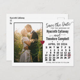 Cartão Postal De Convite Casamento Salve a Data Calendário abril de 2024 Fo