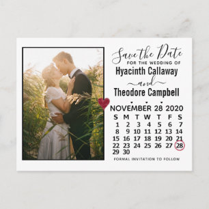 Cartão Postal De Convite Casamento Salve a data Calendário novembro de 2020