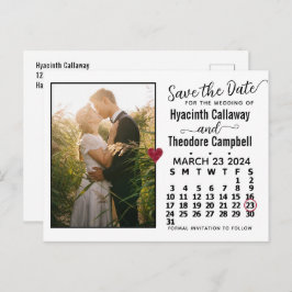 Cartão Postal De Convite Casamento Salve a Data Março 2024 Calendário Foto