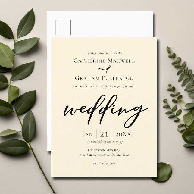 Cartão Postal De Convite Casamento Simples Da Tipografia De Marfim (Criador carregado)