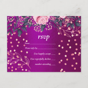 Cartão Postal De Convite Casamento Simples Olhar Metálico Rosado Rosa Flora
