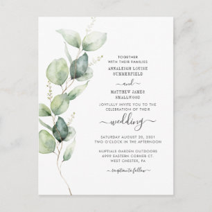 Cartão Postal De Convite Casamento Suculento Eucalyptus Greenery Watercolor