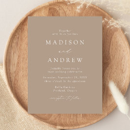 Cartão Postal De Convite Casamento Taupe Moderno e Elegante