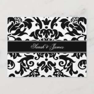 Cartão Postal De Convite Casamento tema damasco branco & cinzento preto