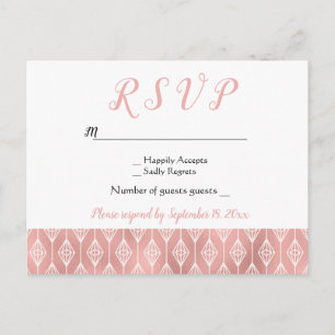 Cartão Postal De Convite Casamento Tribal Boho RSVP Rosa Ouro Diamante