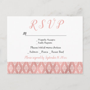 Cartão Postal De Convite Casamento Tribal Boho RSVP Rosa Ouro Diamante