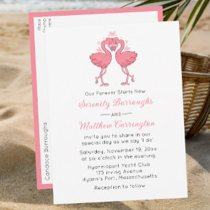 Cartão Postal De Convite Casamento Tropical de Praia Havaiano Flamingo Rosa
