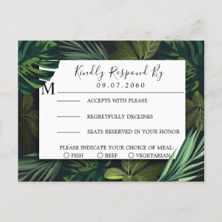 Cartão Postal De Convite Casamento Tropical, Tropical Greenery RSVP Card