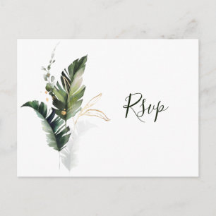 Cartão Postal De Convite Casamento Verde com Folhagem de Aquarela Tropical