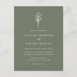 Cartão Postal De Convite Casamento Verde de Taupe, Buquê Floral Minimalista