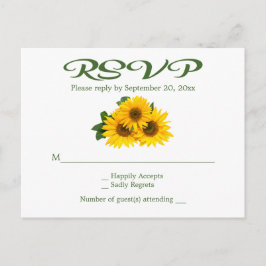 Cartão Postal De Convite Casamento Verde Floral Rustic Yellow Sunflower RSV