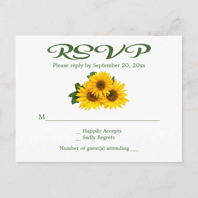 Cartão Postal De Convite Casamento Verde Floral Rustic Yellow Sunflower RSV (Frente)