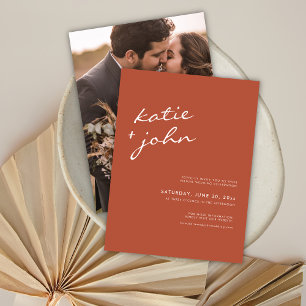 Cartão Postal De Convite Casamento Virtual de Terracotta Minimalista Simple