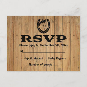 Cartão Postal De Convite Cavalo de Casamento RSVP Ocidental Madeira Marrom