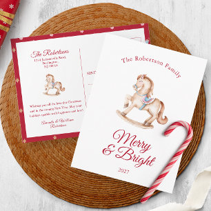 Cartão Postal De Convite Cavalo de Pau de Natal Vintage 