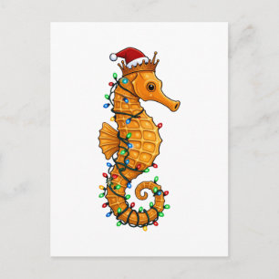 Cartão Postal De Convite Cavalo-Marinho Festivo Usando um Chapéu de Papai N