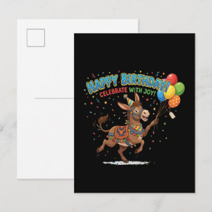 Cartão Postal De Convite Celebração de Aniversário do Burro Feliz