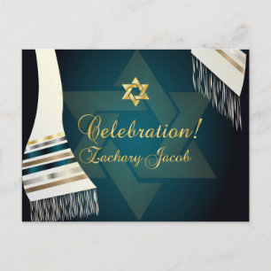 Cartão Postal De Convite Celebração do Tallit Mitzvah PixDezines/Verde Água