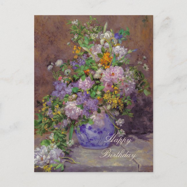 Cartão Postal De Convite Celebrações do buquê Renoir primavera floral CC086 (Frente)