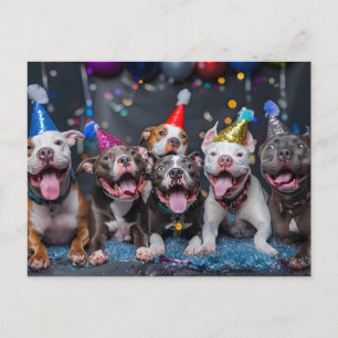 Cartão Postal De Convite Celebrar Ano Novo e Feriados com Cães Pitbull