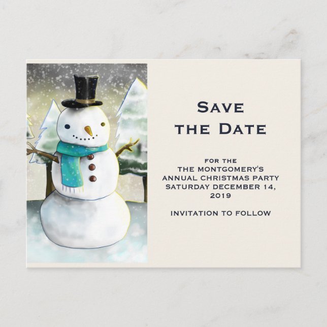 Cartão Postal De Convite Cena de Inverno de Homem de Neve Bonito Natal Salv (Frente)