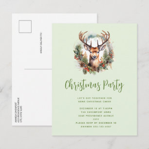 Cartão Postal De Convite Cervo Marrom com Galhadas Natal Rústico