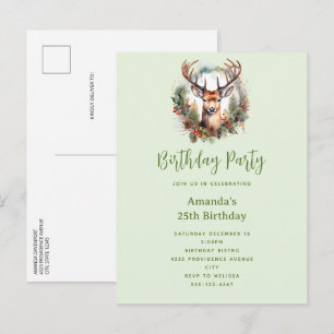 Cartão Postal De Convite Cervo Marrom com Galhadas Natal Rústico Aniversári